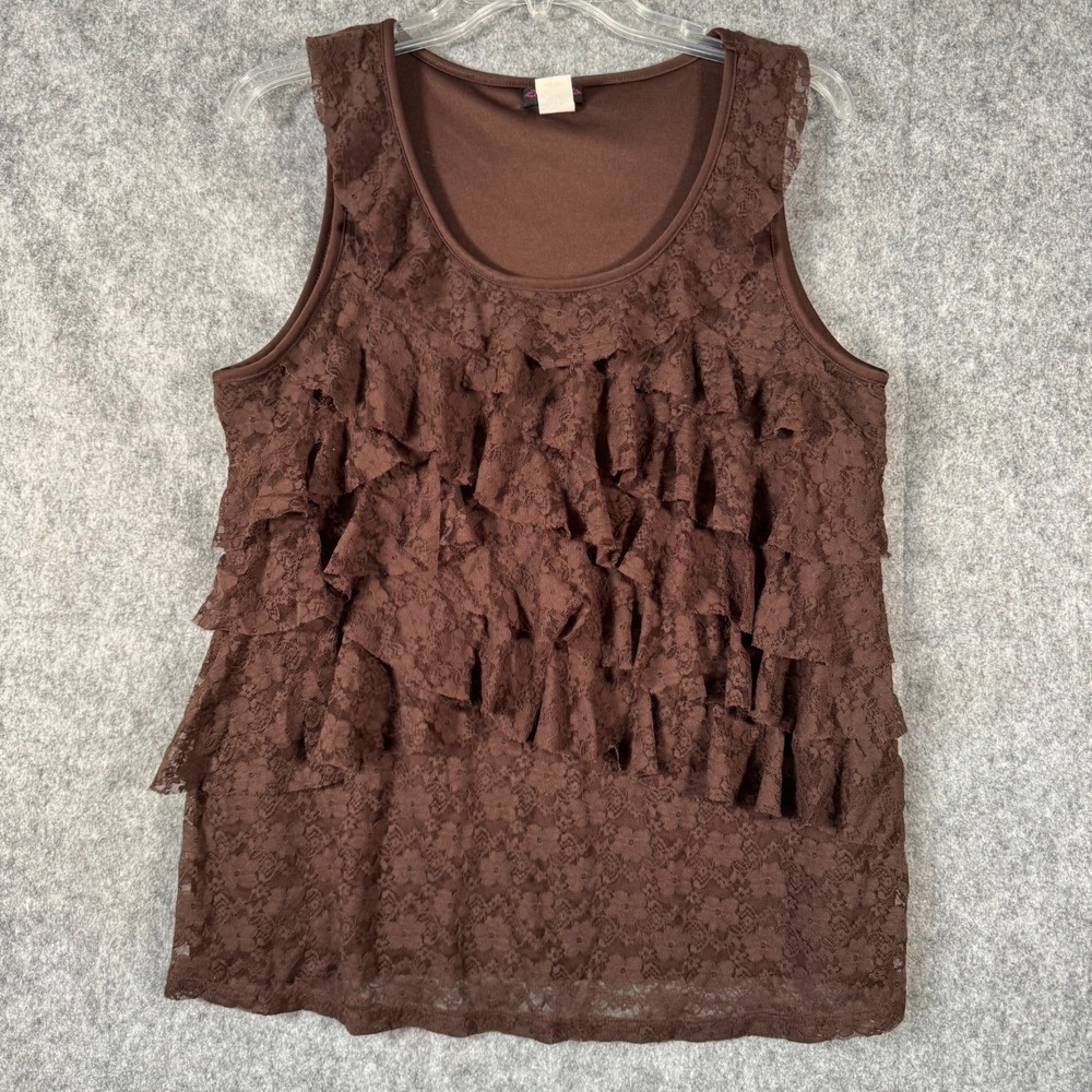 VTG Cocomo Forest Fairy Lace Ruffle Tank Top Size 2x Brown Grunge Whimsigoth Y2K